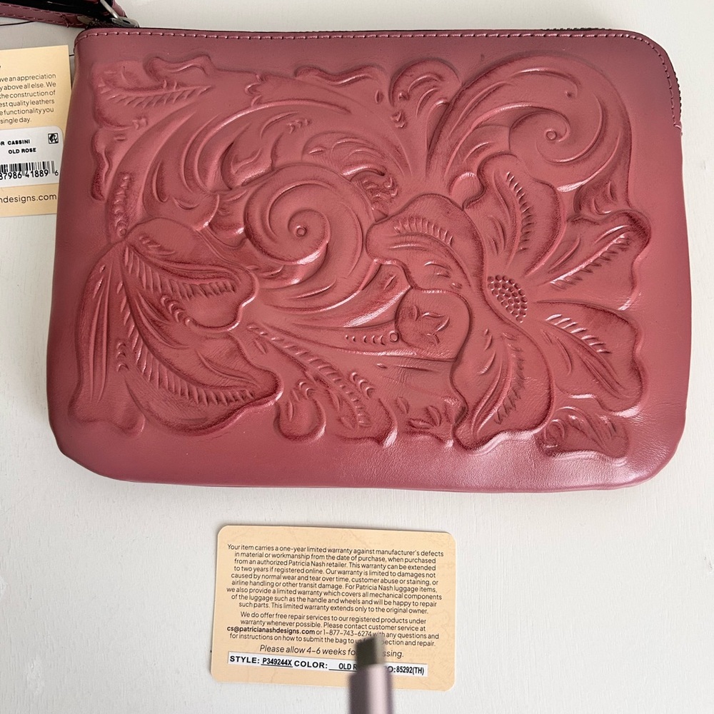 Patricia Nash Cassini Tool Old Rose Italian Leather Wristlet Clutch NWT - Picture 4 of 8